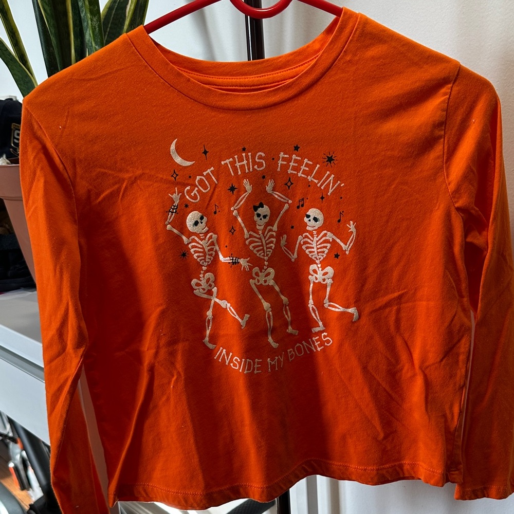 Kids Long Sleeve Orange Skeleton Shirt